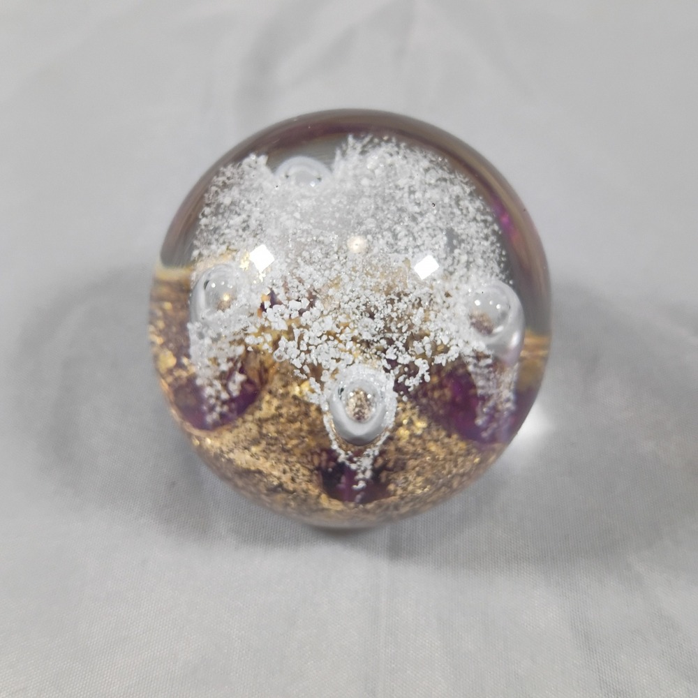 Dynasty Gallery Heirloom Collectibles Glass Paperweight Purple with Gold Flakes